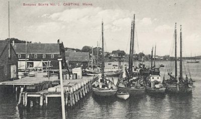 Sardine boats tied up at the Castine wharf.