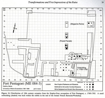 Archaeological evidence of the Fort Pentagoet occupation c. 1760-1765 Fig. 3.1 from The French at Pentagoet by Alaric Faulkner